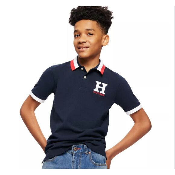 Hilfiger Boys Short Sleeve Stretch Ivy Polo Collared Shirt Sz 16/18 - Picture 1 of 3